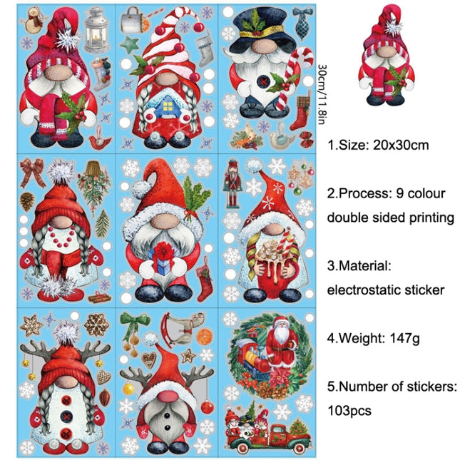 Christmas Static Glass Window Decoration Background Decorative Stickers, Dwarf, White Midget, Santa Claus+ Penguins, Santa Claus, White Santa Claus, Snowman, Ghost Elf