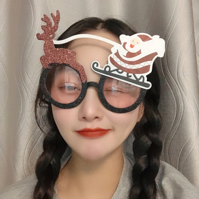 Christmas Weird Glasses Personalized Christmas Hair Clip, Deer Pulling Old Man, Christmas Bells, Large Oh Christmas Hat