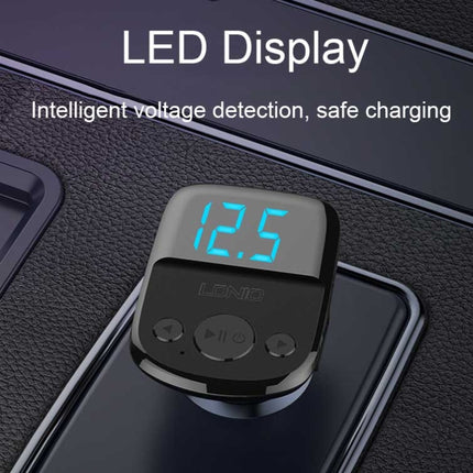 LDNIO C706Q QC3.0+AUTO-ID Car Bluetooth FM Music Digital Display Car Charger, with Micro USB Cable, with 8 Pin Cable, with Type-C/USB-C Cable