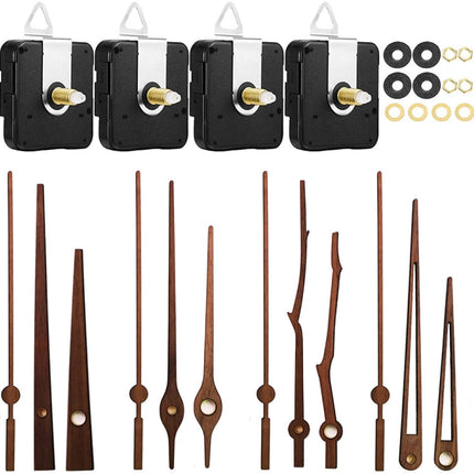 Quartz Clock Dial Repair Kit DIY Wall Clock Parts,Spec:, 4 Movements+4 Sets Needles, Movement+S01 Wooden Needle, Movement+S02 Wooden Needle, Movement+S03 Wooden Needle, Movement+S04 Wooden Needle