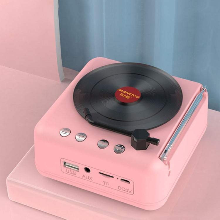 Manovo H3 Macaron Vinyl Record Player Bluetooth Speaker Retro Radio Stereo, Pink, Yellow, Blue