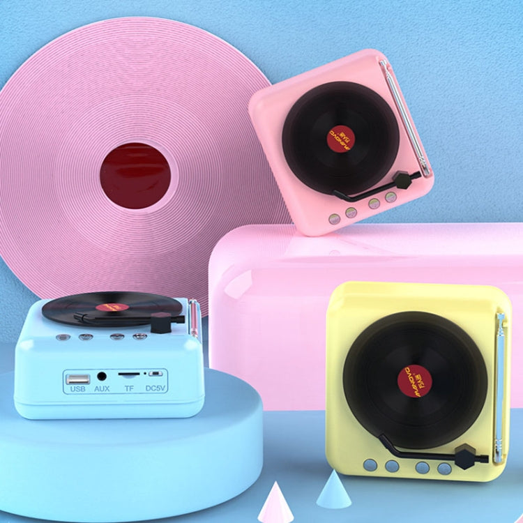 Manovo H3 Macaron Vinyl Record Player Bluetooth Speaker Retro Radio Stereo, Pink, Yellow, Blue