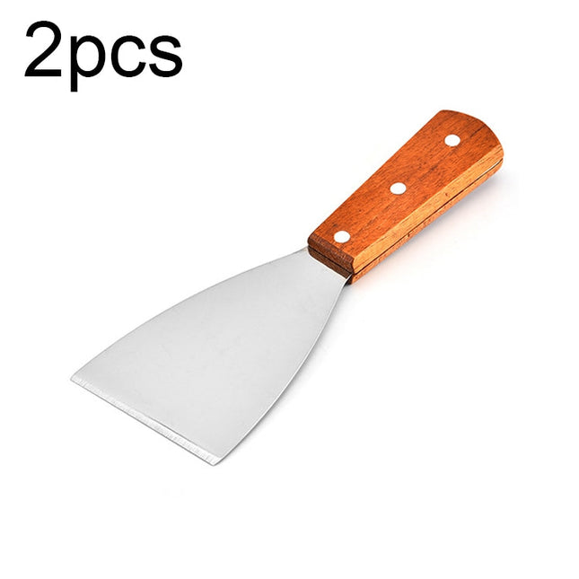 2pcs Stainless Steel Pizza and Steak Shovel Wooden Handle Slanted Shovel Kitchen Tool