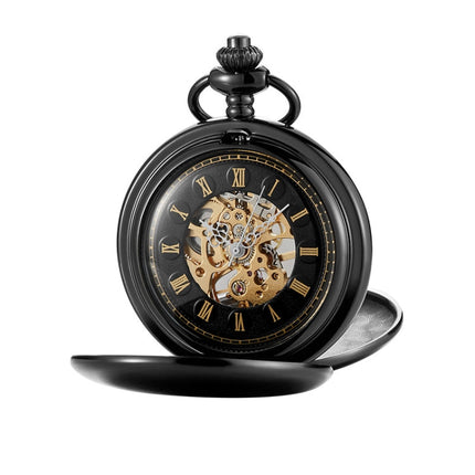 pm240 Classic Double Open Double Face Vintage Manual Mechanical Pocket Watch with Roman Lettering