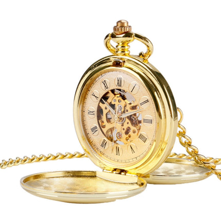 pm240 Classic Double Open Double Face Vintage Manual Mechanical Pocket Watch with Roman Lettering
