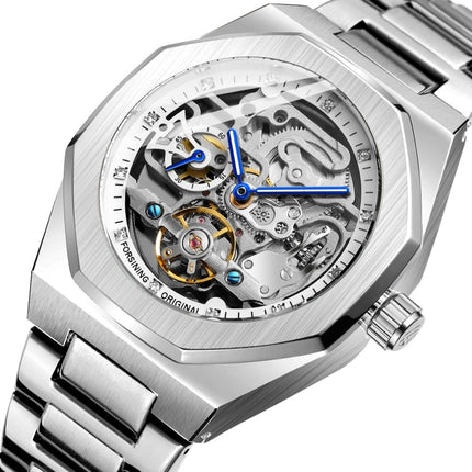 FORSINING F980 Luminous Three Eye Six Shot Weekly Steel Belt Men Fully Automatic Mechanical Watch