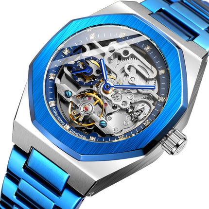 FORSINING F980 Luminous Three Eye Six Shot Weekly Steel Belt Men Fully Automatic Mechanical Watch