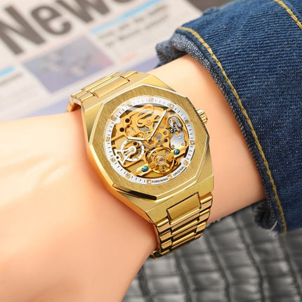 FORSINING F980 Luminous Three Eye Six Shot Weekly Steel Belt Men Fully Automatic Mechanical Watch