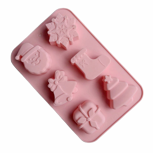 6 Cavity Cake Mold Food Grade Non-Stick Silicone Merry Christmas Festival Dessert Making Mould, Pink Style 1, Pink Style 2