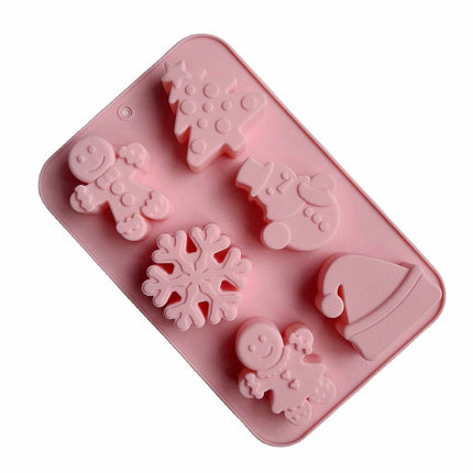 6 Cavity Cake Mold Food Grade Non-Stick Silicone Merry Christmas Festival Dessert Making Mould, Pink Style 1, Pink Style 2