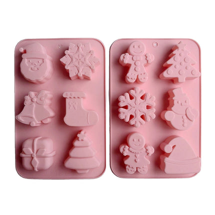 6 Cavity Cake Mold Food Grade Non-Stick Silicone Merry Christmas Festival Dessert Making Mould, Pink Style 1, Pink Style 2