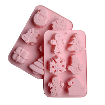 6 Cavity Cake Mold Food Grade Non-Stick Silicone Merry Christmas Festival Dessert Making Mould, Pink Style 1, Pink Style 2