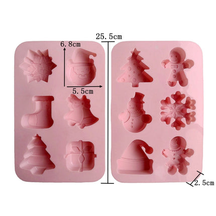 6 Cavity Cake Mold Food Grade Non-Stick Silicone Merry Christmas Festival Dessert Making Mould, Pink Style 1, Pink Style 2