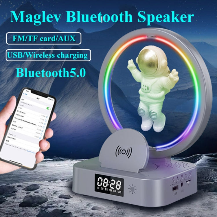 Y-558 Magnetic Levitation Astronaut TWS Bluetooth Speaker With RGB Light,Style:, Golden Basic, Silver Basic, Golden Clock Model, Silver Clock Model, Golden Wireless Charging, Silver Wireless Charging