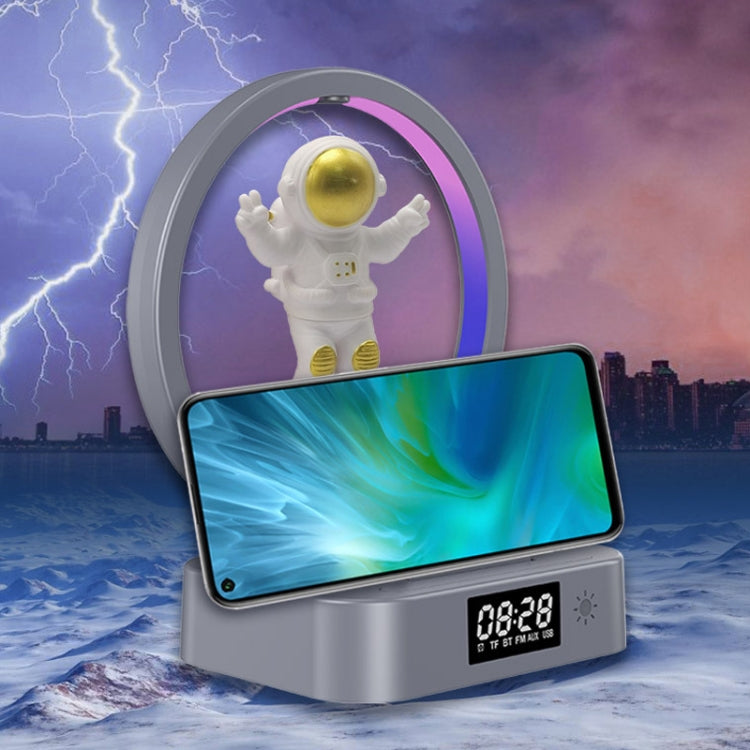 Y-558 Magnetic Levitation Astronaut TWS Bluetooth Speaker With RGB Light,Style:, Golden Basic, Silver Basic, Golden Clock Model, Silver Clock Model, Golden Wireless Charging, Silver Wireless Charging