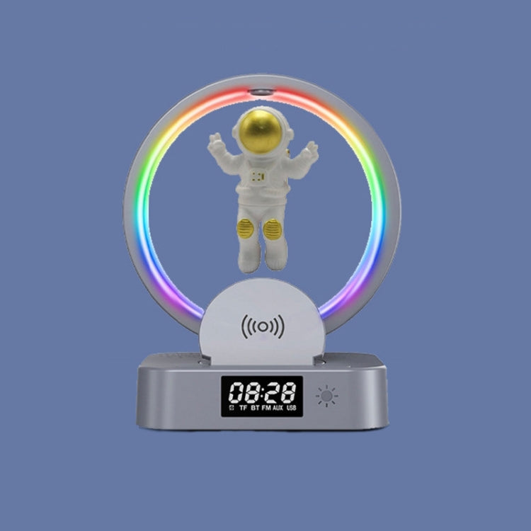 Y-558 Magnetic Levitation Astronaut TWS Bluetooth Speaker With RGB Light,Style:, Golden Basic, Silver Basic, Golden Clock Model, Silver Clock Model, Golden Wireless Charging, Silver Wireless Charging