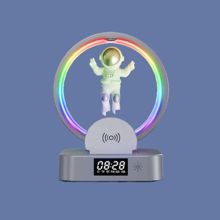 Y-558 Magnetic Levitation Astronaut TWS Bluetooth Speaker With RGB Light,Style:, Golden Basic, Silver Basic, Golden Clock Model, Silver Clock Model, Golden Wireless Charging, Silver Wireless Charging