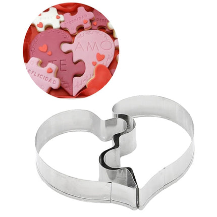 Left Heart+Right Heart Love Puzzle Biscuit Mold, Heart Shape