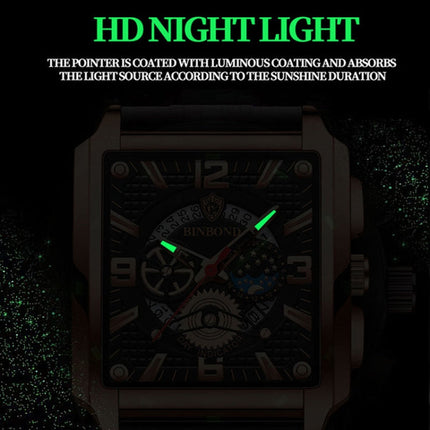 BINBONG B6575 Men Vintage Square Multifunctional Waterproof Luminous Quartz Watch, Black-Rose Gold-Black-Rose, Black-Black-Black-White, Black-Black-Black-Rose, Full Gold-Black, White-Black, Brown Leather-Rose Gold-Black, Black Leather-Rose Gold-Black  ...