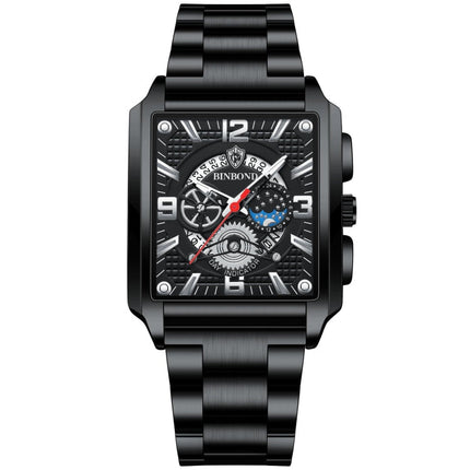 BINBONG B6575 Men Vintage Square Multifunctional Waterproof Luminous Quartz Watch, Black-Rose Gold-Black-Rose, Black-Black-Black-White, Black-Black-Black-Rose, Full Gold-Black, White-Black, Brown Leather-Rose Gold-Black, Black Leather-Rose Gold-Black  ...