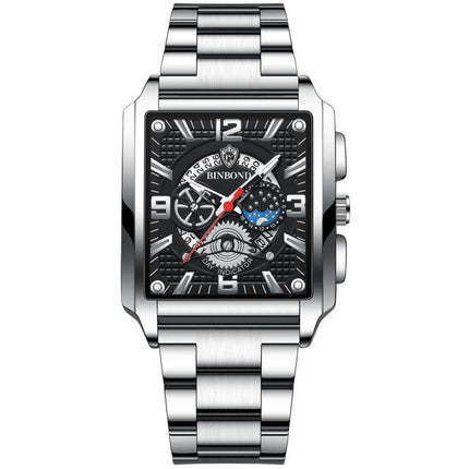 BINBONG B6575 Men Vintage Square Multifunctional Waterproof Luminous Quartz Watch, Black-Rose Gold-Black-Rose, Black-Black-Black-White, Black-Black-Black-Rose, Full Gold-Black, White-Black, Brown Leather-Rose Gold-Black, Black Leather-Rose Gold-Black  ...
