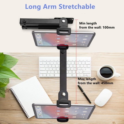 Wall Mount Tablet Cell Phone Stand Long Arm Stretchable Holder for 4-13 inch Devices