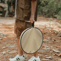 Outdoor Aluminum Alloy Folding Small Round Table Portable Liftable Camping Table, Black, Wood Color