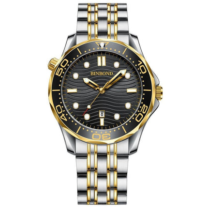 BINBOND B2820 Luminous 30m Waterproof Men Sports Quartz Watch, White Steel Black Surface, White Steel White Surface, White Steel Blue Surface, Inter-gold Black Surface, Inter-gold Blue Surface, Black Steel Black Surface White���������������������������...