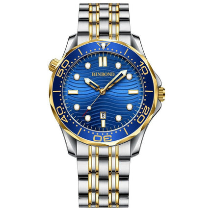 BINBOND B2820 Luminous 30m Waterproof Men Sports Quartz Watch, White Steel Black Surface, White Steel White Surface, White Steel Blue Surface, Inter-gold Black Surface, Inter-gold Blue Surface, Black Steel Black Surface White���������������������������...