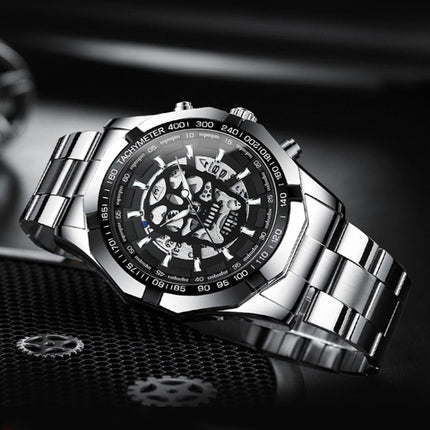 BINBOND S034 30M Waterproof Quartz Watch Skull Skeleton Luminous Watch
