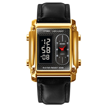 SKMEI 1868 Square Double Display Waterproof Men Watch, Style:, Steel Belt (Black), Leather Belt (Black), Steel Belt (Rose Gold), Leather Belt (Rose Gold), Steel Belt (Gold), Leather Belt (Gold), Steel Belt (Silver), Leather Belt (Silver)
