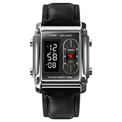 SKMEI 1868 Square Double Display Waterproof Men Watch, Style:, Steel Belt (Black), Leather Belt (Black), Steel Belt (Rose Gold), Leather Belt (Rose Gold), Steel Belt (Gold), Leather Belt (Gold), Steel Belt (Silver), Leather Belt (Silver)