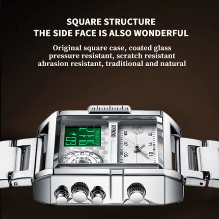 BINBOND B3332 Square Multifunctional Sports Quartz Waterproof Watch