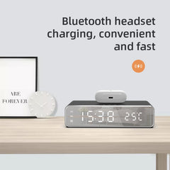 W258 With Clock / Temperature Display Desktop Phone / Earphone Wireless Charging, W258 5W (Silver), W258 5W (Black)