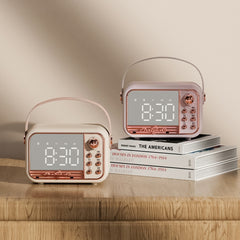 S11 Handheld Retro Alarm Clock Bluetooth Speaker Desktop Portable Clock, S11 (Beige), S11 (Pink)