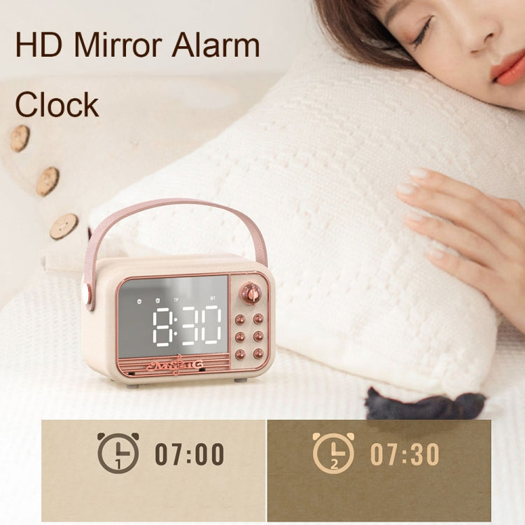 S11 Handheld Retro Alarm Clock Bluetooth Speaker Desktop Portable Clock, S11 (Beige), S11 (Pink)