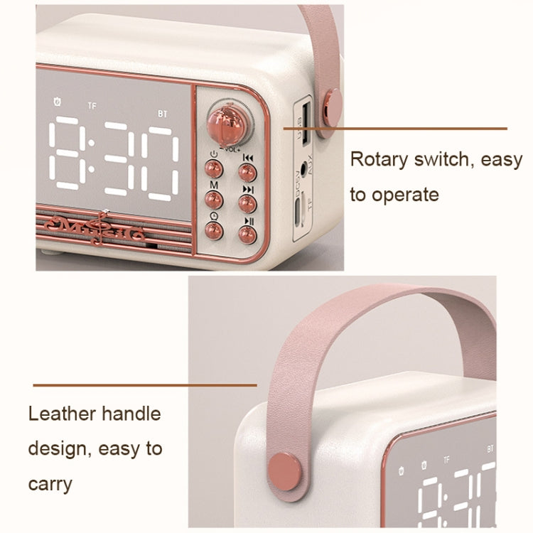 S11 Handheld Retro Alarm Clock Bluetooth Speaker Desktop Portable Clock, S11 (Beige), S11 (Pink)