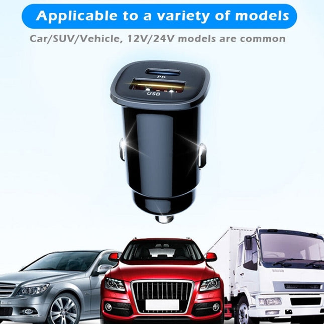 PD 30W Dual Port USB Super Fast Charge Car Charger, 30W Black