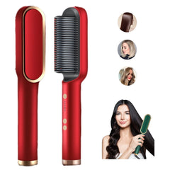2 In 1 Hair Straightener Brush And Curler Negative Ion Hair Straightener Styling Comb, White, Black, Red, Green