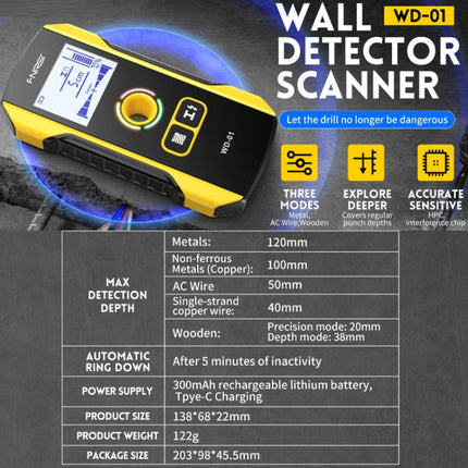 FNIRSI WD-01 Multifunctional Load-Bearing Wall Wire Metal Detector Dark Line Scanner, WD-01