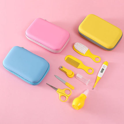 JR-6006 8 in 1 EVA Bag Baby Cleaning Care Set Baby Daily Cleaning Kit, Blue, Pink, Yellow