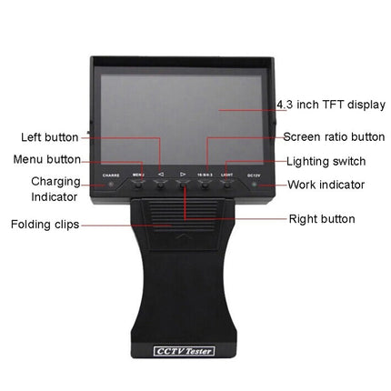 JSK-4300B 4.3 inch Handheld 12V Output Network Cable Monitoring Tester, 4.3 inch (With US Plug Power Adapter), 4.3 inch (With EU Plug Power Adapter), 4.3 inch (With UK Plug Power Adapter), 4.3 inch (With AU Plug Power Adapter)