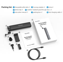 TELESIN Charging Selfie Stick 10000mah Power Bank Universal For Sports Camera & Smart Phone, TE-CSS-001