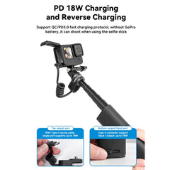TELESIN Charging Selfie Stick 10000mah Power Bank Universal For Sports Camera & Smart Phone, TE-CSS-001