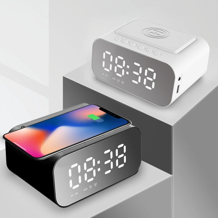 BT510 15W LED Clock Wireless Charging Bluetooth Speaker Multifunctional Smart Mirror Alarm Clock Audio, BT510 (White), BT510 (Iron Black)