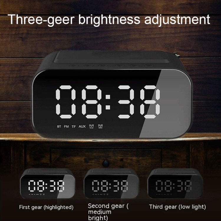 BT510 15W LED Clock Wireless Charging Bluetooth Speaker Multifunctional Smart Mirror Alarm Clock Audio, BT510 (White), BT510 (Iron Black)