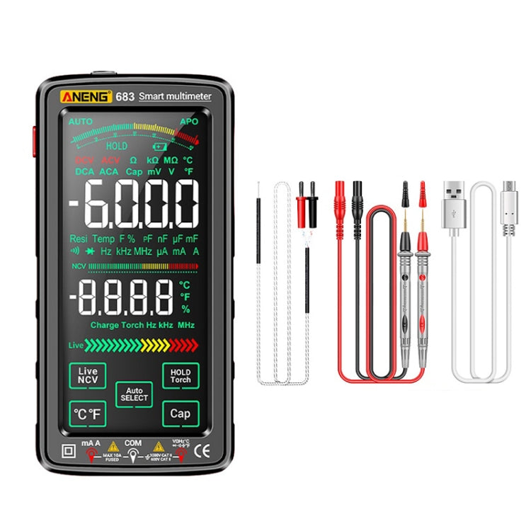 ANENG 683 Smart Touch Screen Automatic Range Rechargeable Multimeter, 683 Black, 683 Red