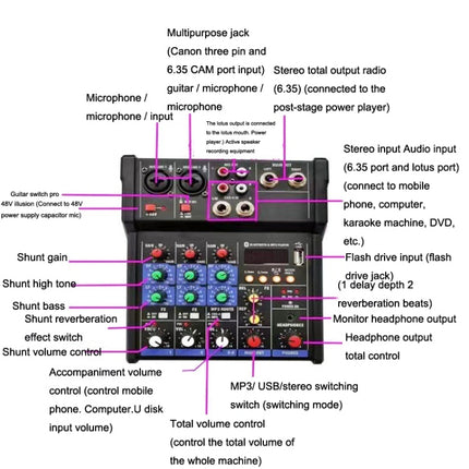 G4-M1 4-way Mixer with Wireless Microphone Effect Device Small K Song Recording Bluetooth Mixer, 4-way