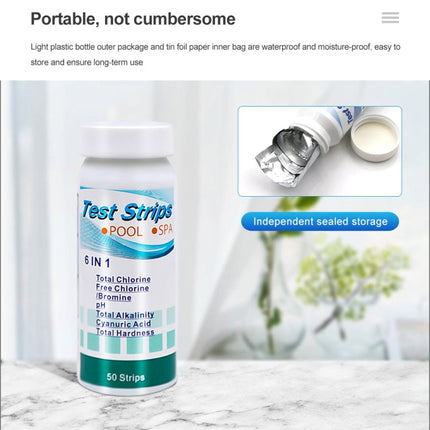 50pcs PH075 6 In 1 Residual Chlorine PH Water Quality Detector PH Test Paper, Package Random Delivery