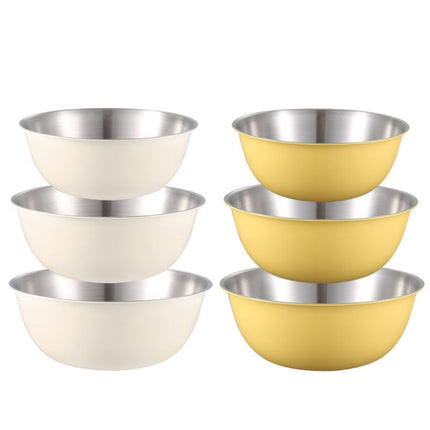 304 Stainless Steel Food Grade Dishes Bowl Kitchen Baking Stirring Bowl Vegetables Sandwood Basin, 19cm (Yellow), 22cm (Yellow), 24cm (Yellow), 19cm (White), 22cm (White), 24cm (White)